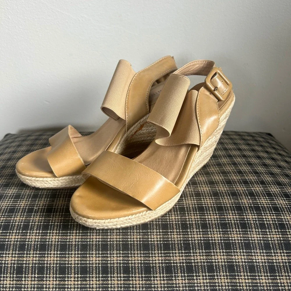 Nine West‎ Lizzy Espadrille Jute Wrap Wedge Sandal Size 5 Tan Beige